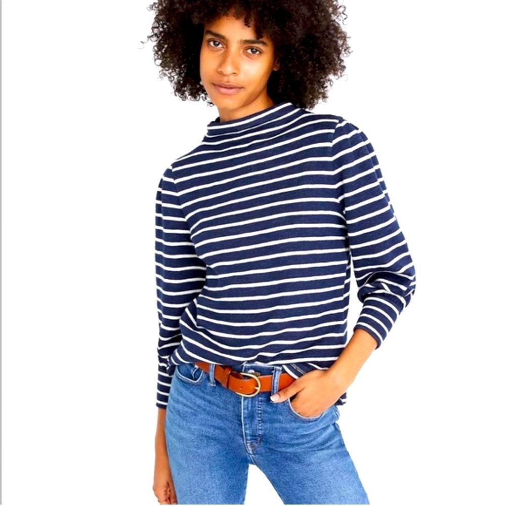 Madewell Balloon Sleeve Mockneck Stripped Sweater Shirt Sz S
